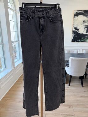 Never Denim Kicker High Waist Wide Leg Side Button Jeans Black XS NWT